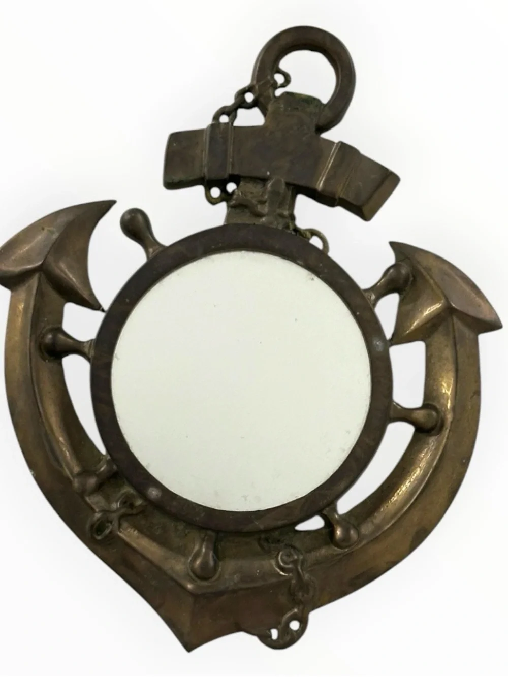 Vintage 1970s PWF Brass Anchor Wall Mirror 12.75” Nautical